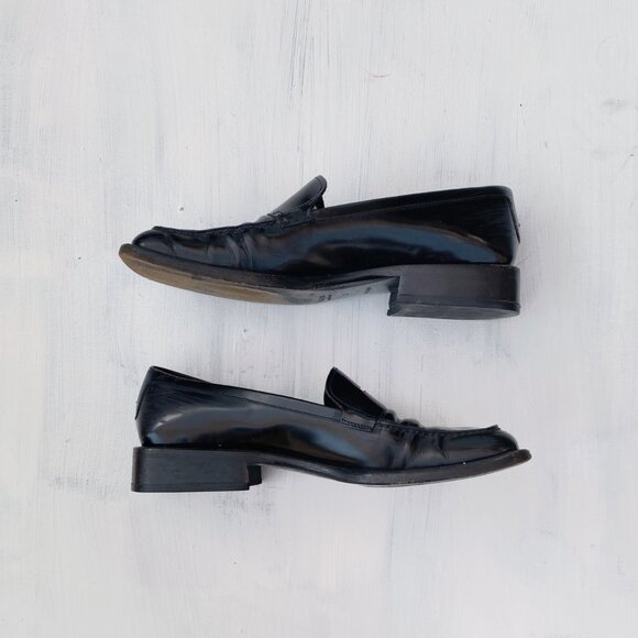 Vintage Prada 1990s Black Patent Square Toe Loafers - Picture 6 of 11